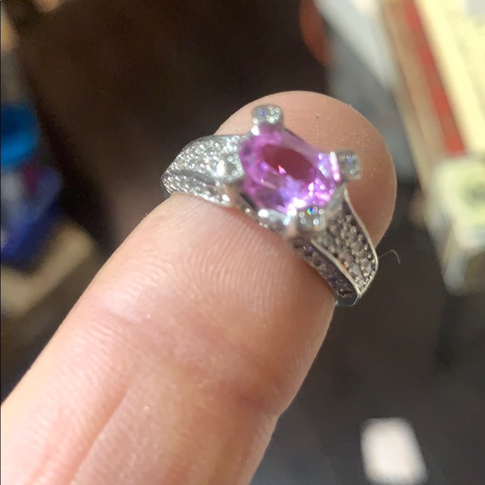 Lads pink sapphire and diamond ring